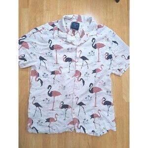 Cactus Man Ricky Singh Flamingo Patriotic Dress Casual Shirt Men's Size XL